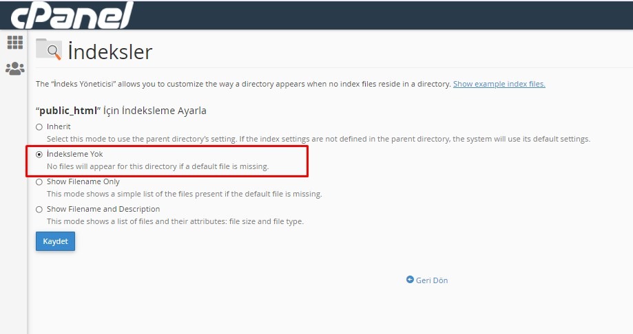 Linux Hosting Index Of Dizin Görüntülemeyi Kapatma (.htaccess)